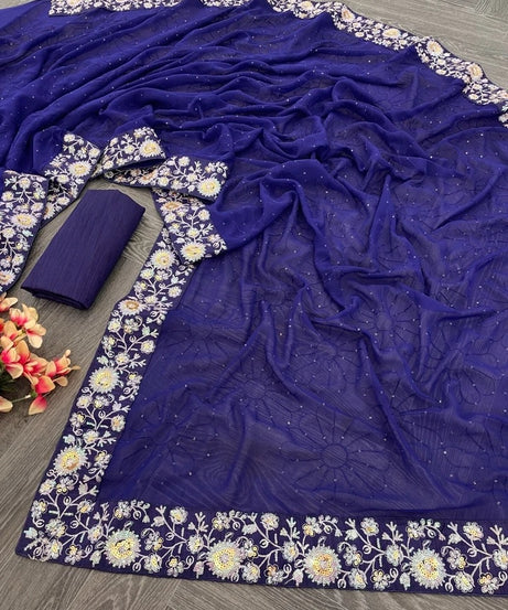 Women's  Beautiful Georgette Festival Wedding Wear Saree & Blouse 11-JR