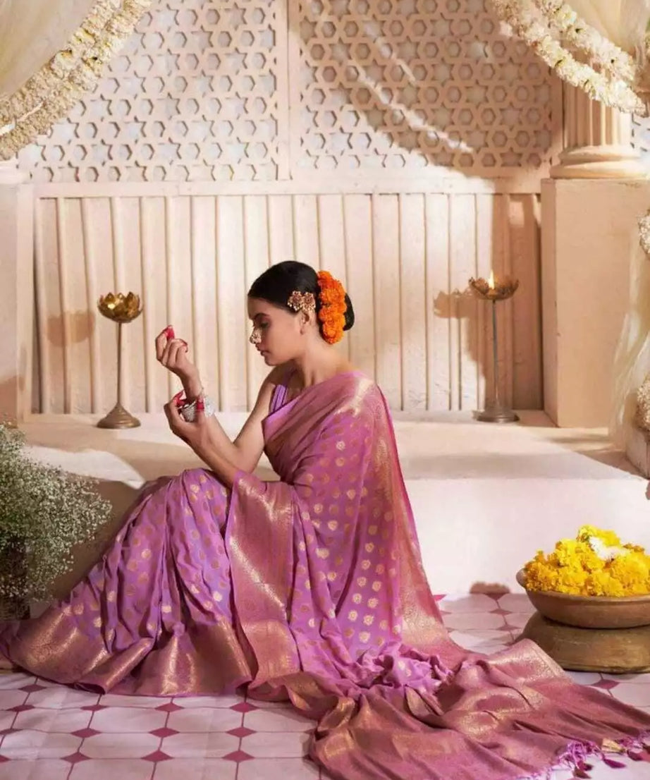 Banarasi Soft Silk Saree With Blouse For Women's