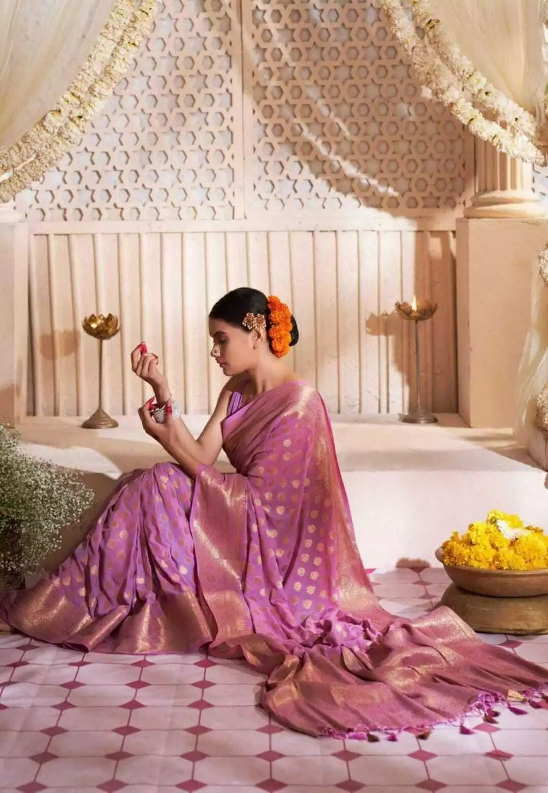 Banarasi Soft Silk Saree With Blouse For Women's