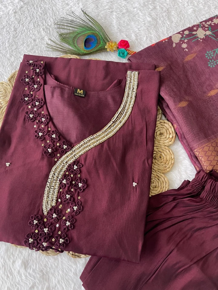 Trending Women's wear Full Stitched Premium Roman SilkTop Pant & Dupatta Set
