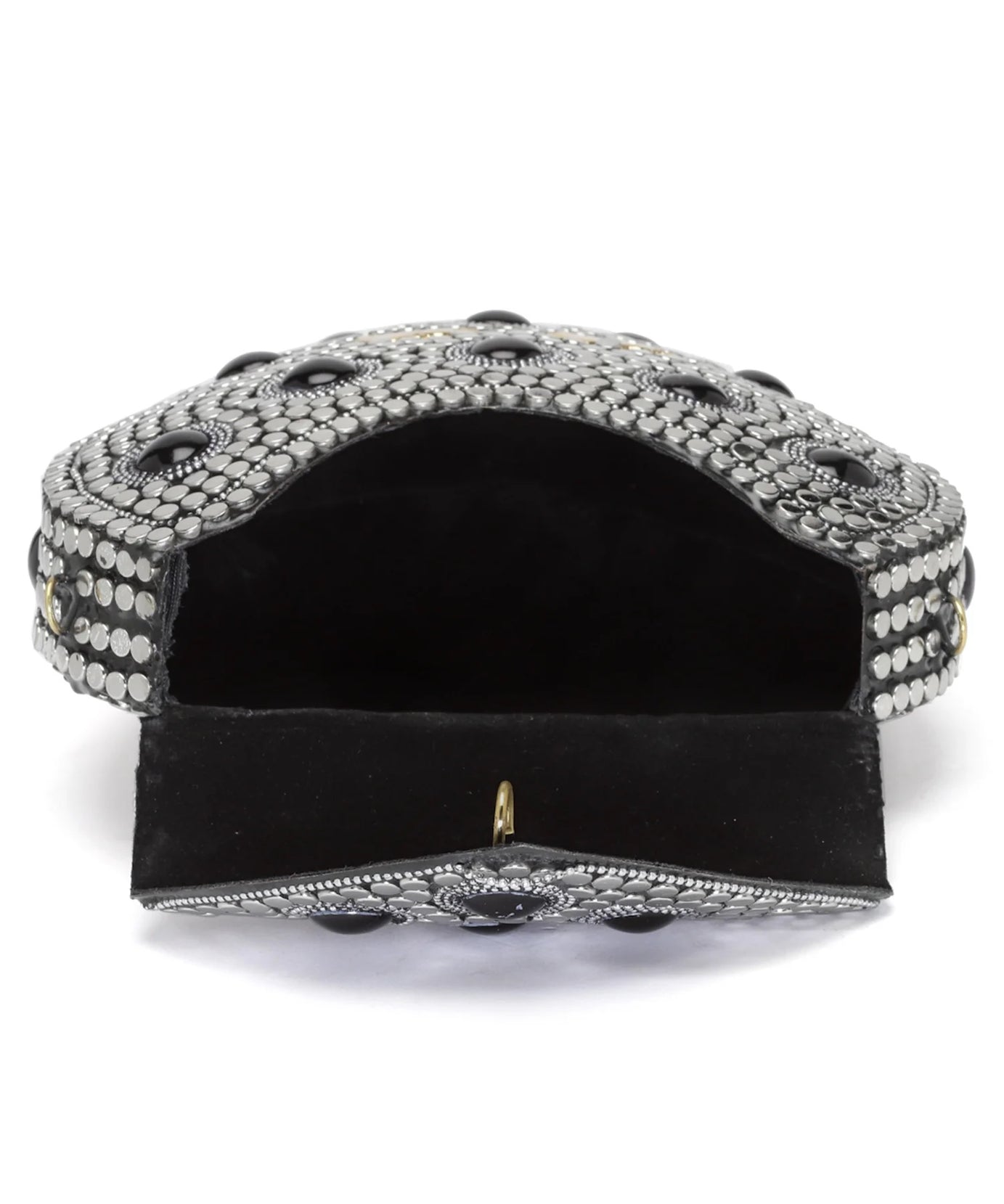Mosaic Embellished Metal Box Clutch