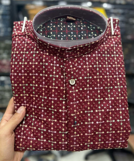 Men's Heavy Banglori Silk With Embroidery Sequence Work Kurta Pajama Set