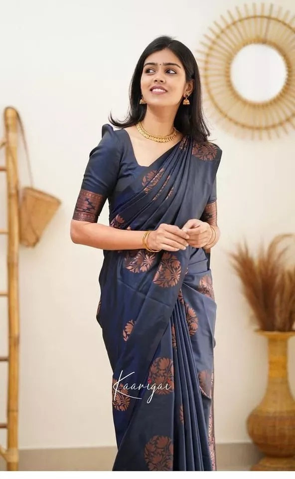 Soft Lichi Silk Rich Pallu Jacquard Work Saree With Blouse