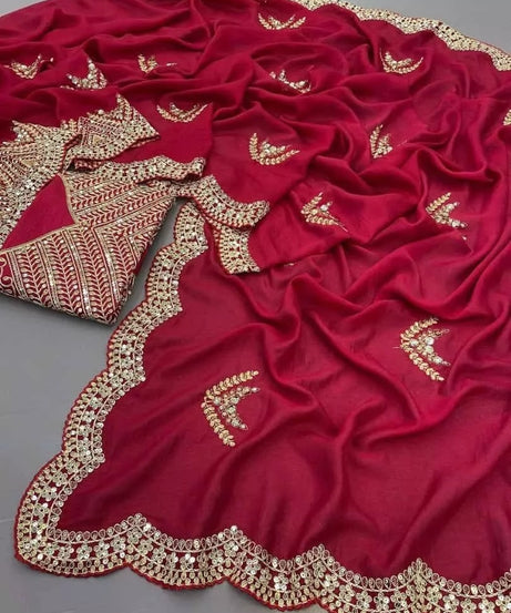 Two Tone Vichitra Silk With Sequence Embroidery Work  Sari & Blouse