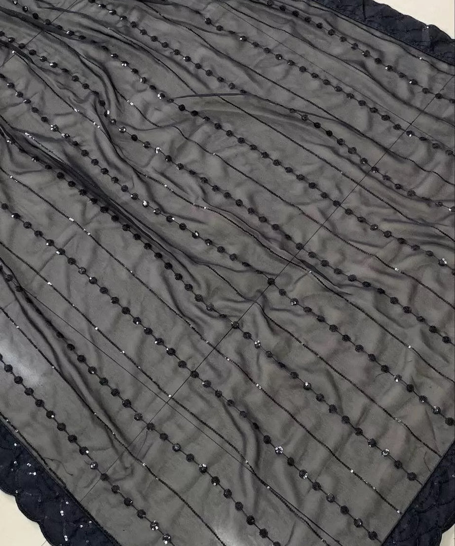 Black Georgette & Sequence Embroidery Work With Cut Work Sari & Blouse