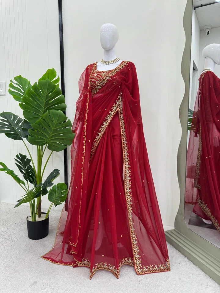 Faux Georgette Designer Traditional Saree Blouse With Dupatta 11-KD