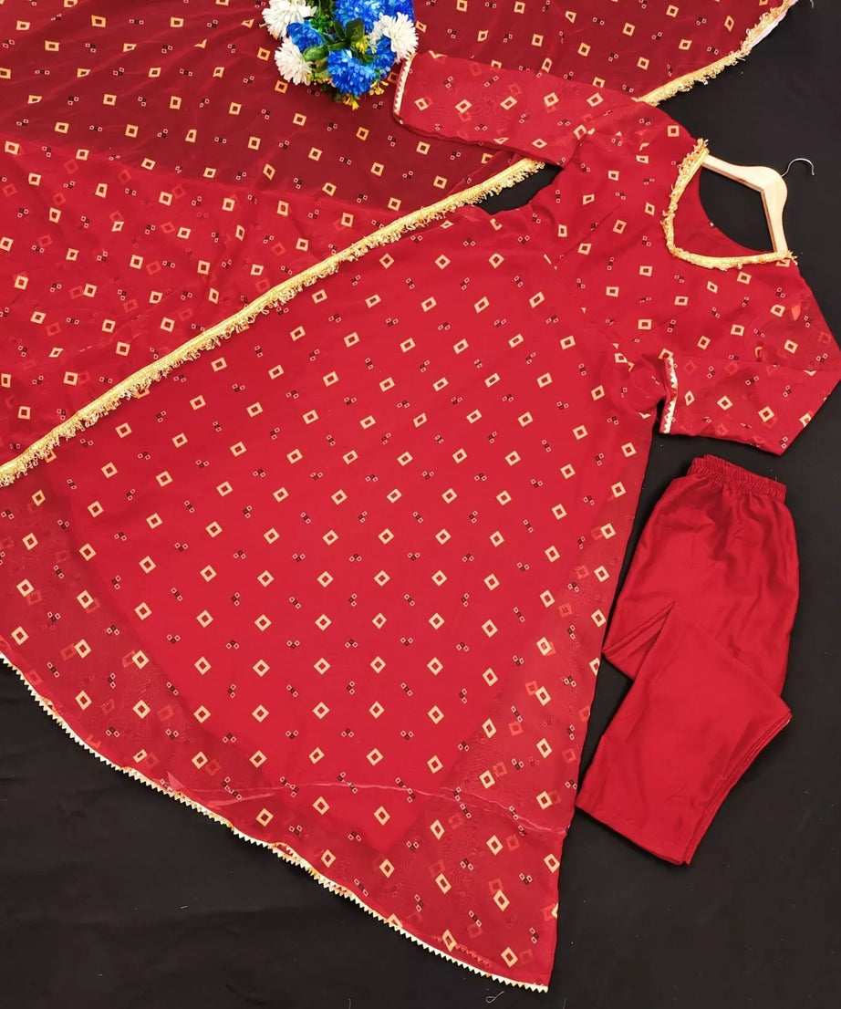 Georgette With Digital Print Anarkali Gown Dress & Dupatta