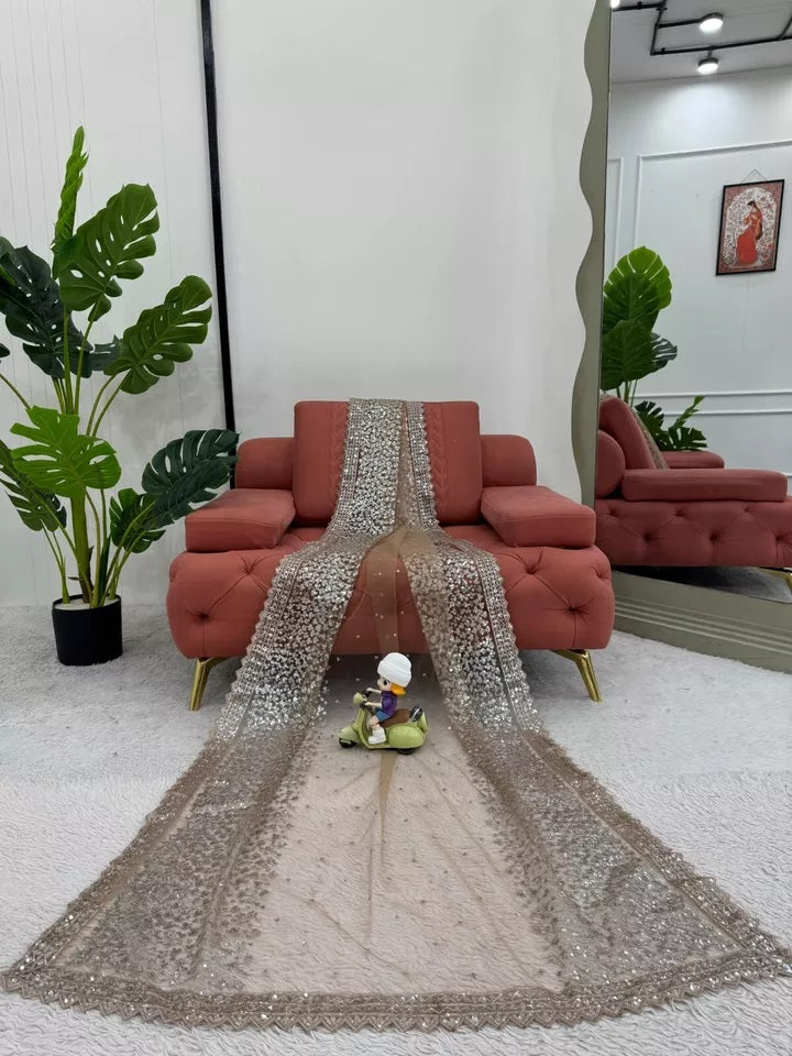 beautiful Wedding Soft Net Sequence Work Saree,Party Function Wear Sari & Blouse