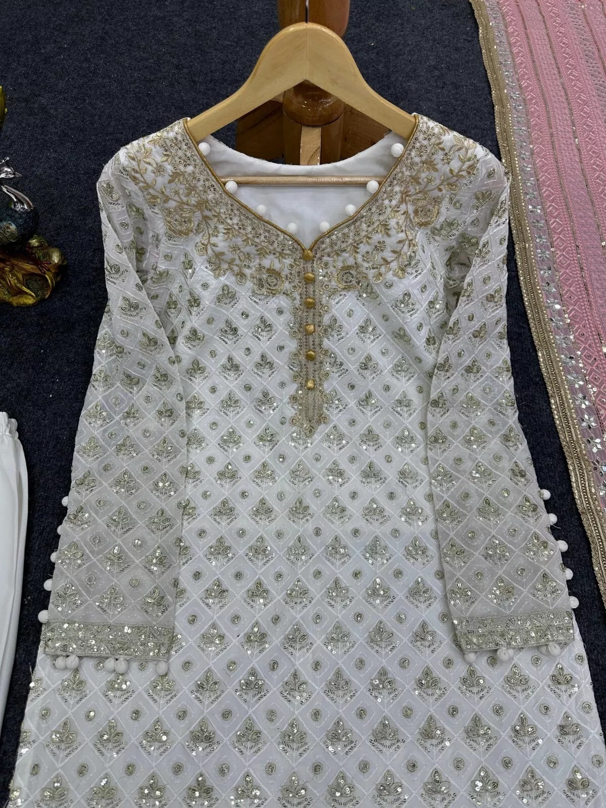 Faux Georgette Traditional Style Top Pant & Dupatta Set