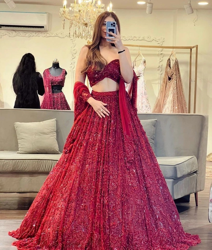 Stylish Wedding Lehenga Choli Bridesmaids With Glitter Dori Work , Ethnic Lehenga Choli 12-BS