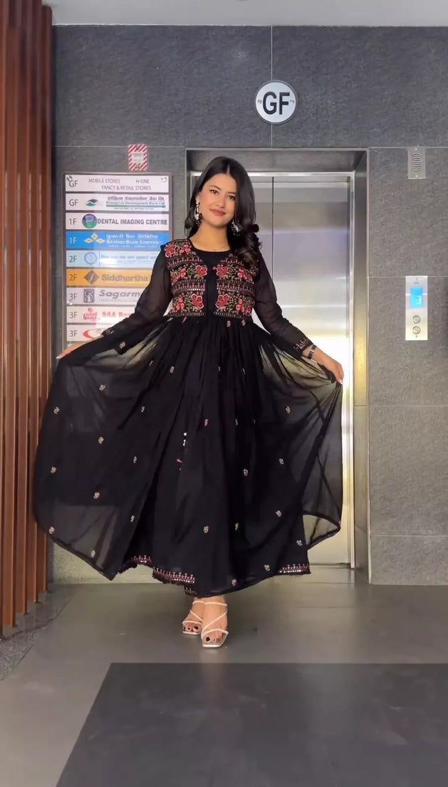 Faux Georgette Bollywood Full Stitched Kurti Shrug & Pant Dupatta