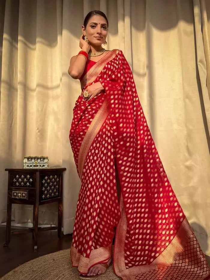 Banarasi Soft Silk Yellow Sari & Blouse
