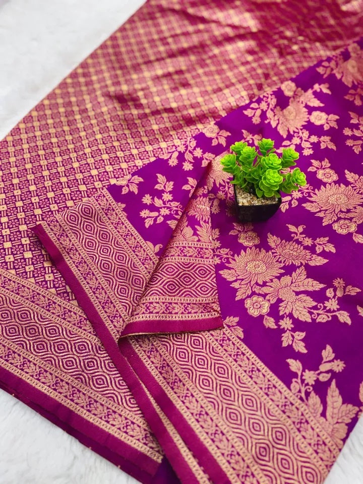 Designer Women's Lichi Silk Saree With Blouse, Traditional Wedding Sari
