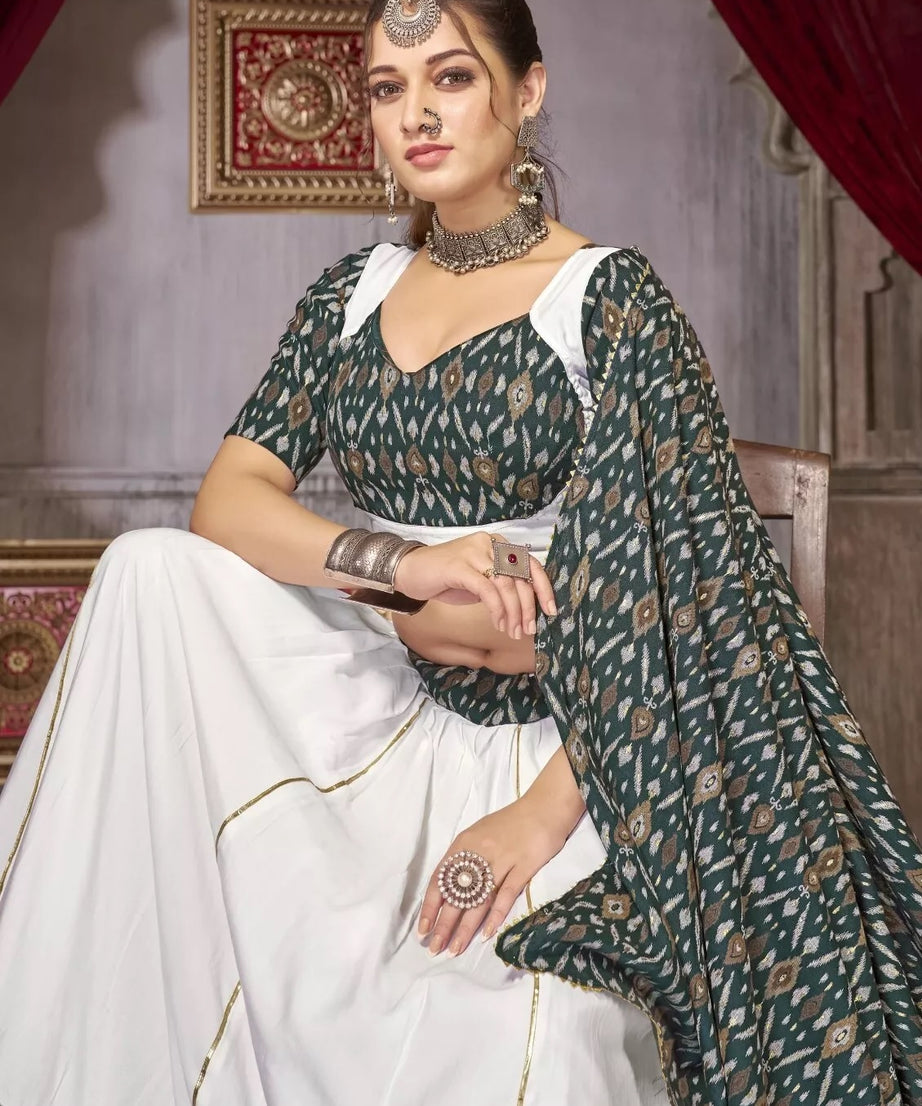 Traditional Cotton & Ikkat Print Lehenga Blouse Dupatta