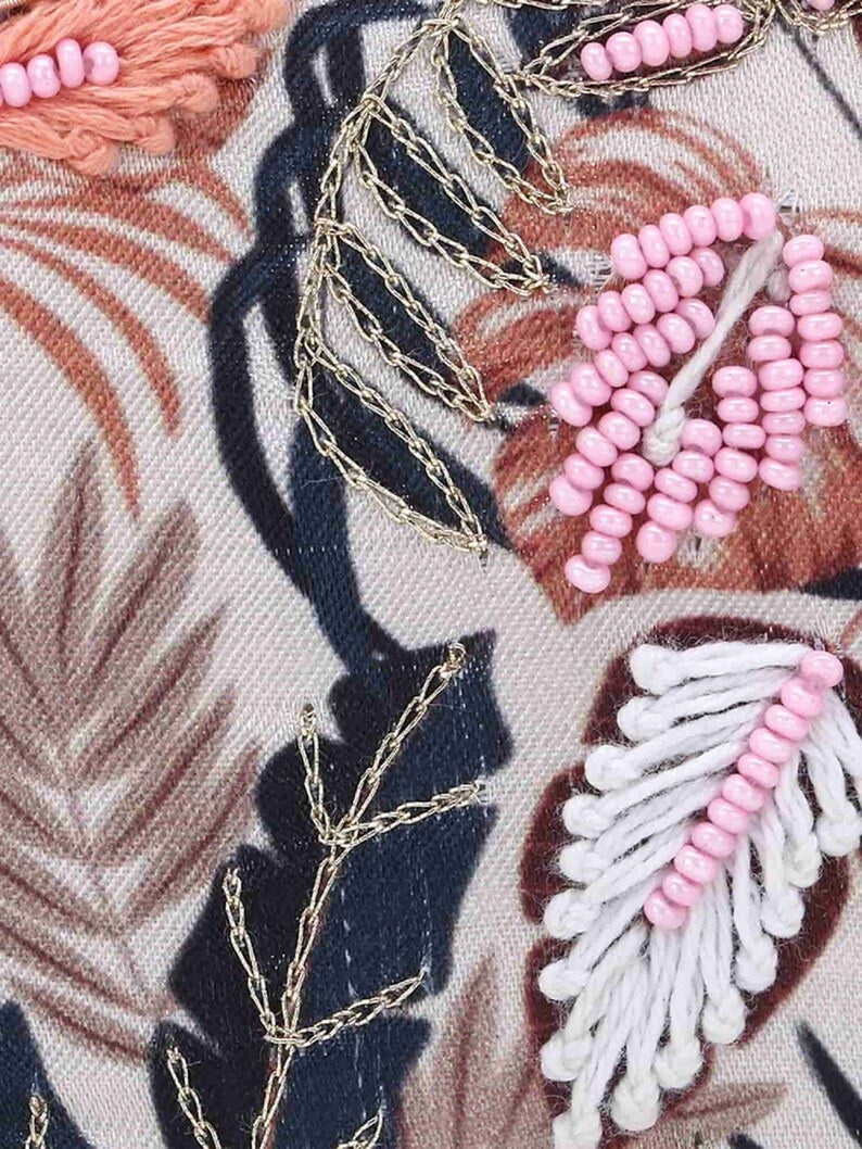 New Printed Satin Botanical Embroidered Clutch
