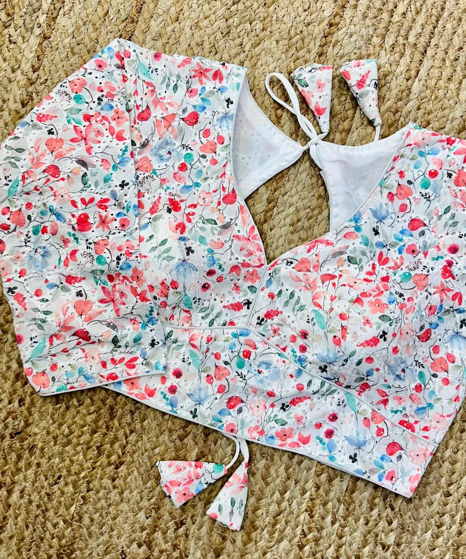 Wedding Hakoba With Flower Print All Over Blouse Choli