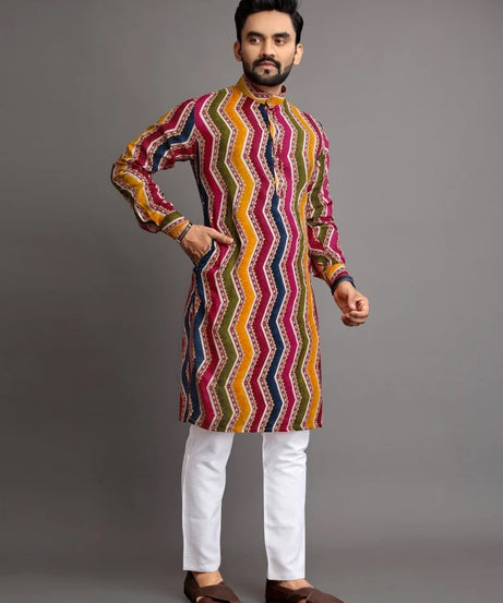 Men's Premium Soft Cotton Foil Print Kurta Pajjama Set