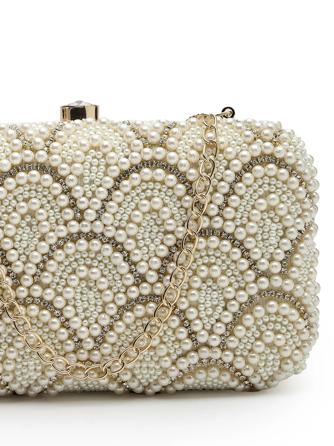 Pearl Embellished Corduroy Clutch