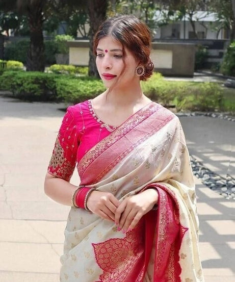 Traditional Festival Wear Saree, Banarasi Soft Silk Sari With Blouse