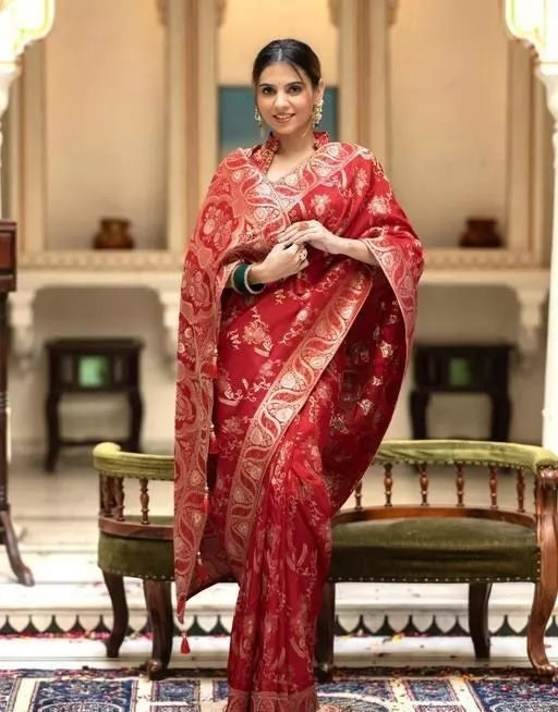 Soft Lichi Silk Indian Party Wear Sari With Blouse