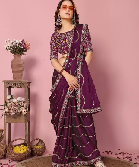Women's Wedding Special Rangoli Silk Saree,Indian Party Wear Sari & Blouse