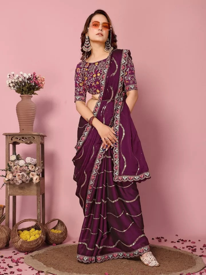 Women's Wedding Special Rangoli Silk Saree,Indian Party Wear Sari & Blouse
