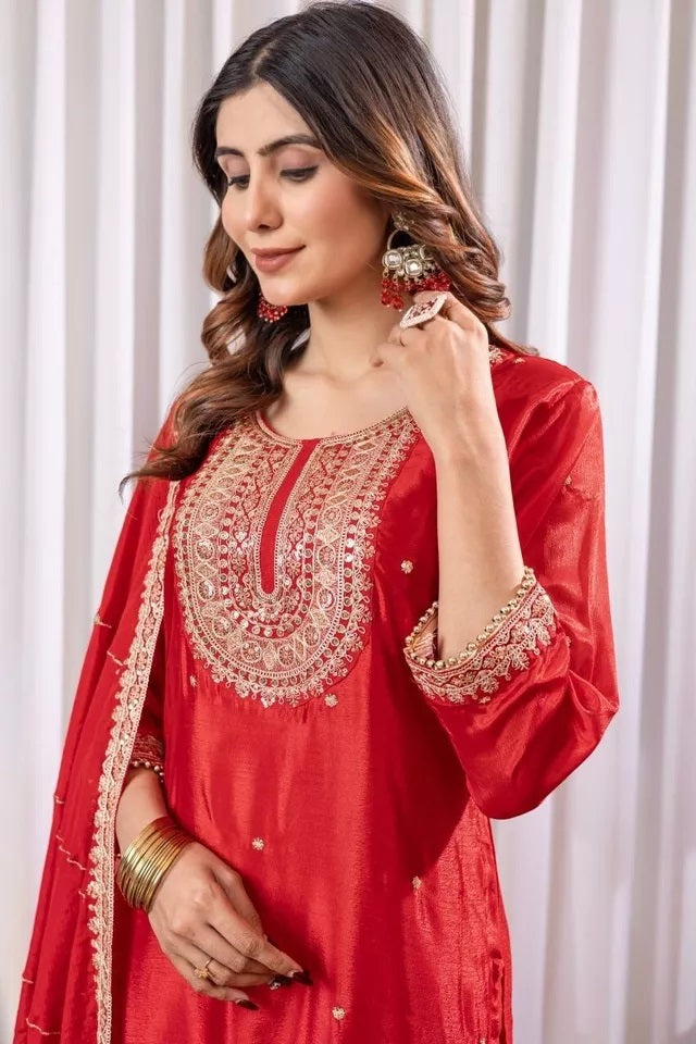 Heavy Pure Chinon Classic Stitched Kurti Bottom & Dupatta