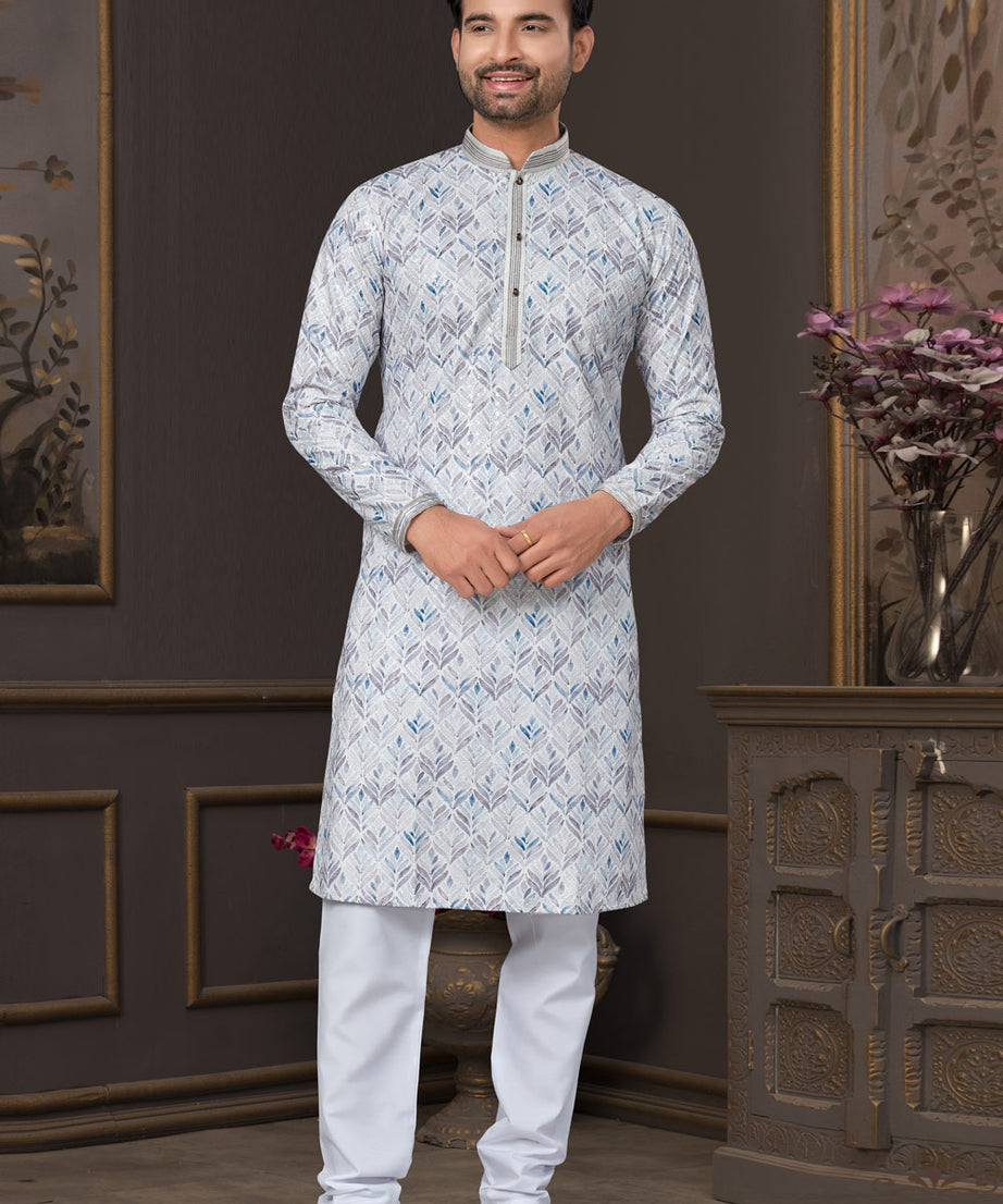 Heavy Cotton With Lucknowi, Sequence Work Kurta Pajama Set