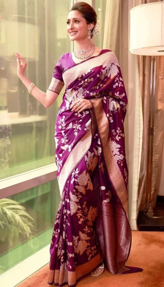 Designer Women's Lichi Silk Saree With Blouse, Traditional Wedding Sari
