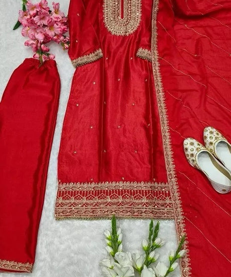 Heavy Pure Chinon Classic Stitched Kurti Bottom & Dupatta