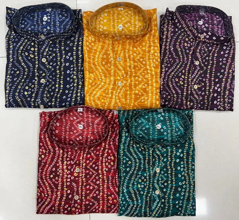 Men's Cotton Bandhani Print Kurta Pajama Set