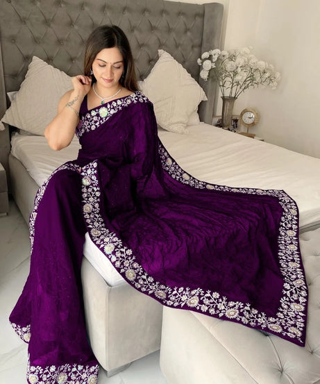 Women's  Beautiful Georgette Festival Wedding Wear Saree & Blouse 11-JR