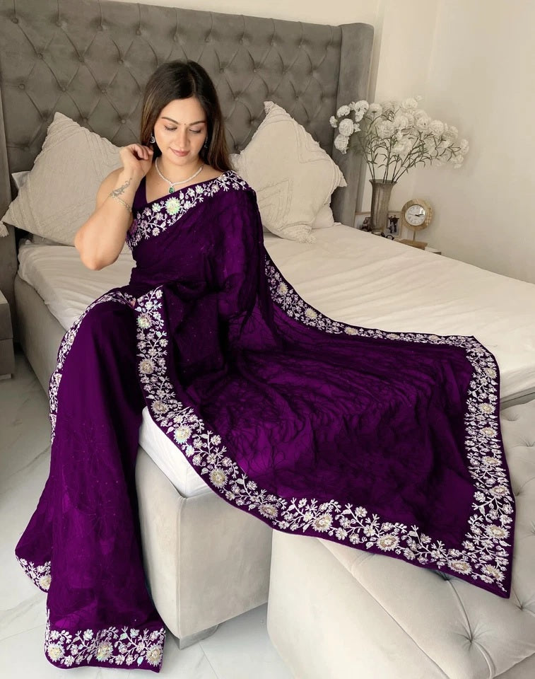 Women's  Beautiful Georgette Festival Wedding Wear Saree & Blouse 11-JR