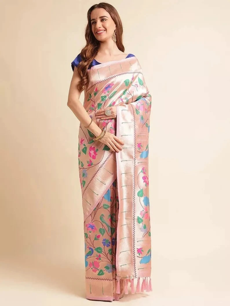 Traditional Banarasi Silk Saree with Gold Zari Weaving Sari & Blouse