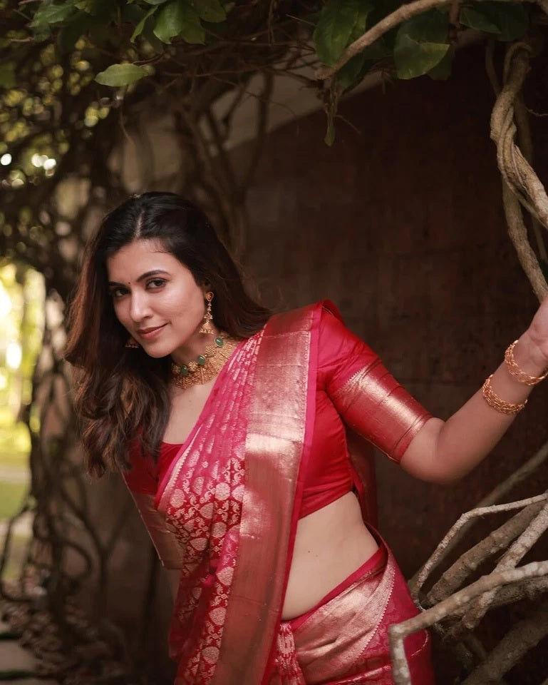 Traditional Banarasi Soft Silk, Wedding Wear Designer Sari & Blouse