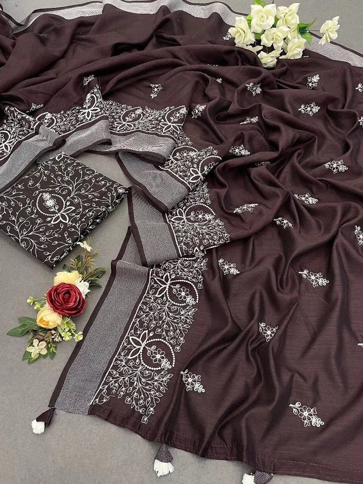 Bollywood Wedding Cotton Embroidery Heavy Work,PartyWear Fancy Sari Blouse