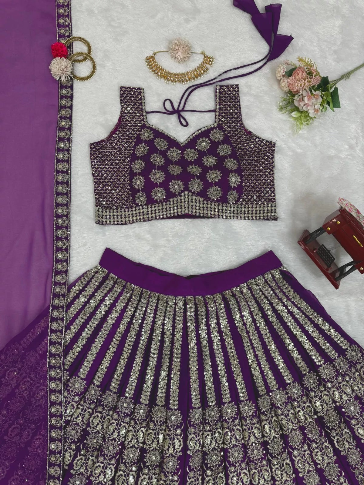 Georgette With Sequence Thread Work Designer Lehenga Blouse & Dupatta