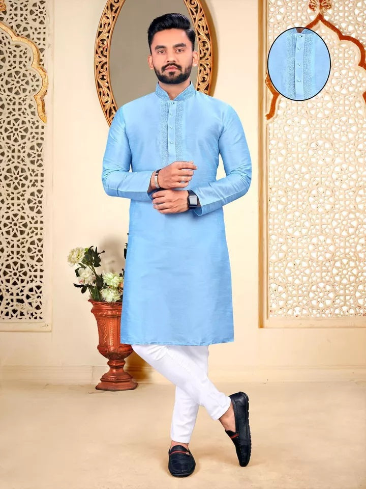 Party Wedding Wear Full Stitched Malbari Fabric Kurta Pajama Set For Men's&nbsp;