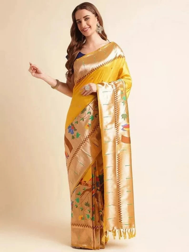 Pure Soft Kanchivaram Paithani Silk Saree With Blouse
