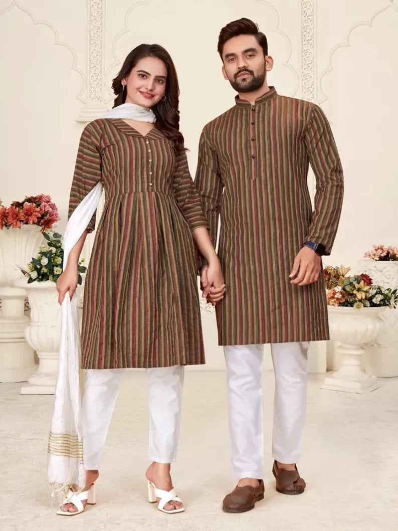 Pure Linen Cotton Couple Combo Set