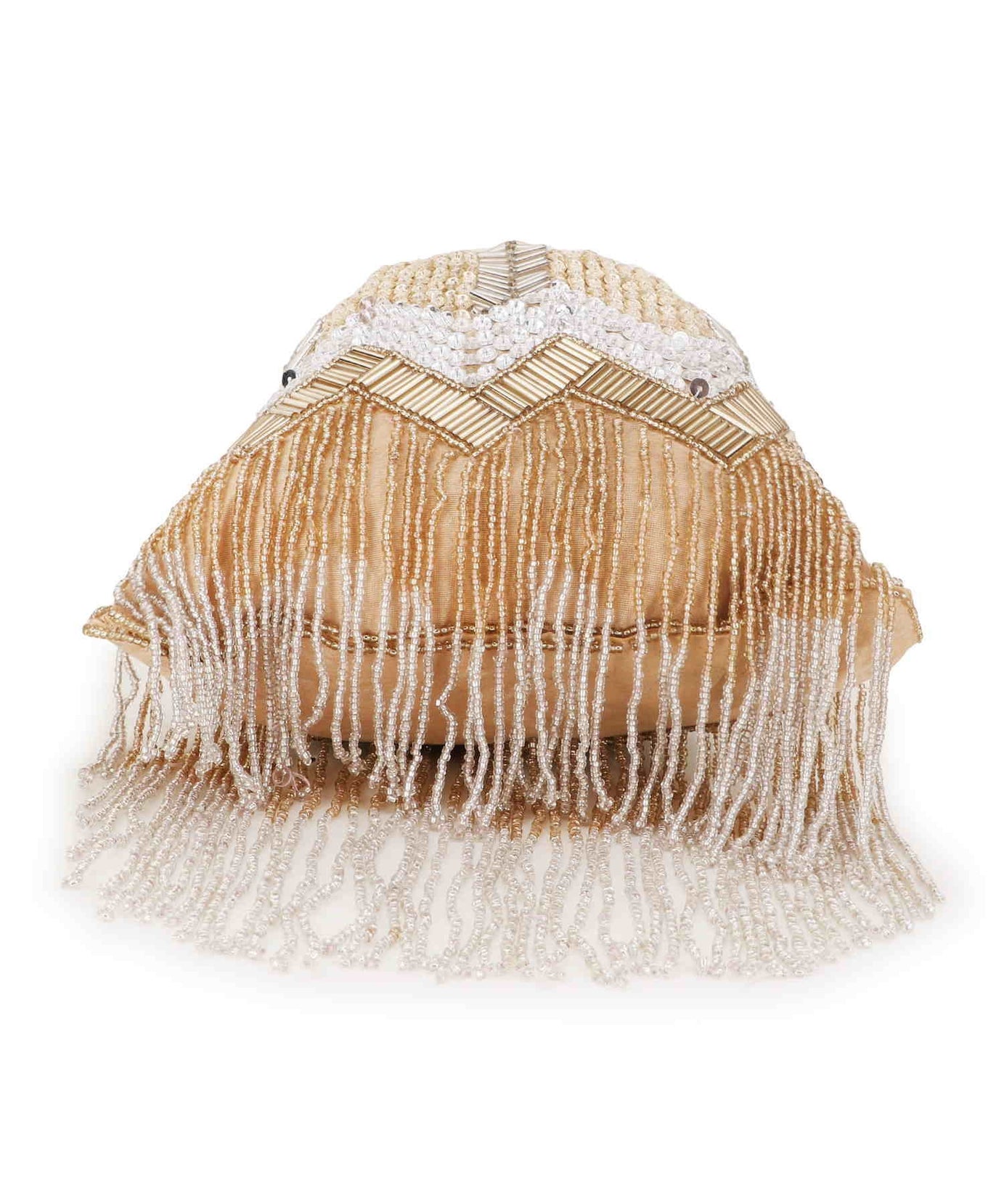 Dangle Chevron Embellished Faux Silk Potli Bag