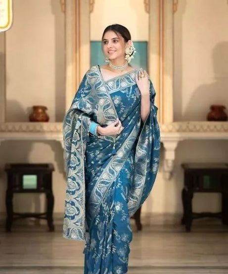 Soft Lichi Silk Indian Party Wear Sari With Blouse