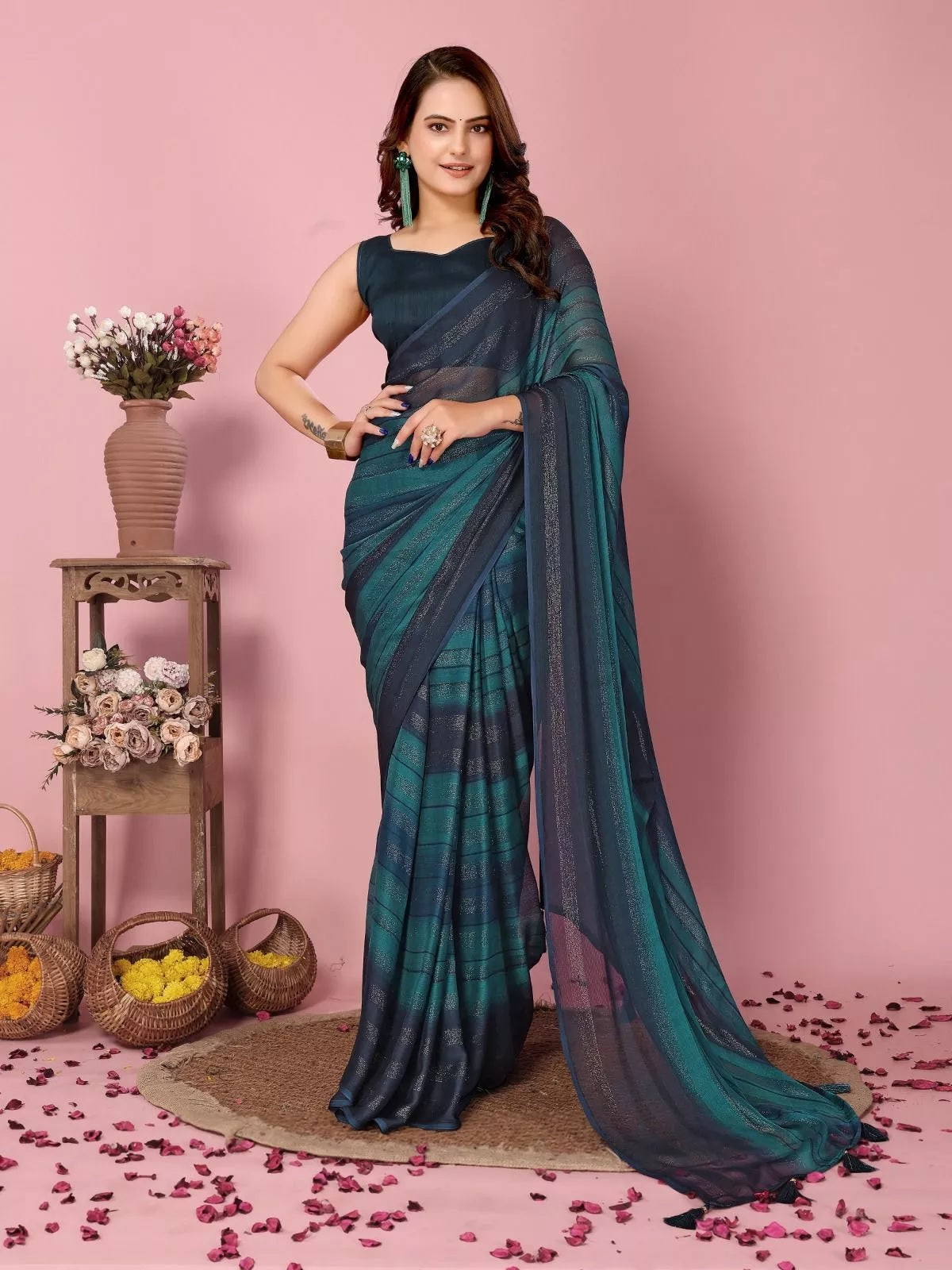 Traditional Rangoli Zari Silk Saree Blouse