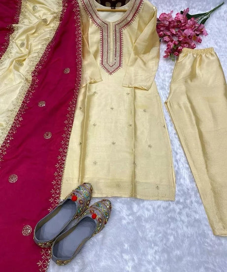 Heavy Pure Chinon Beautiful Traditional Full Stitched Kurti Bottom Dupatta