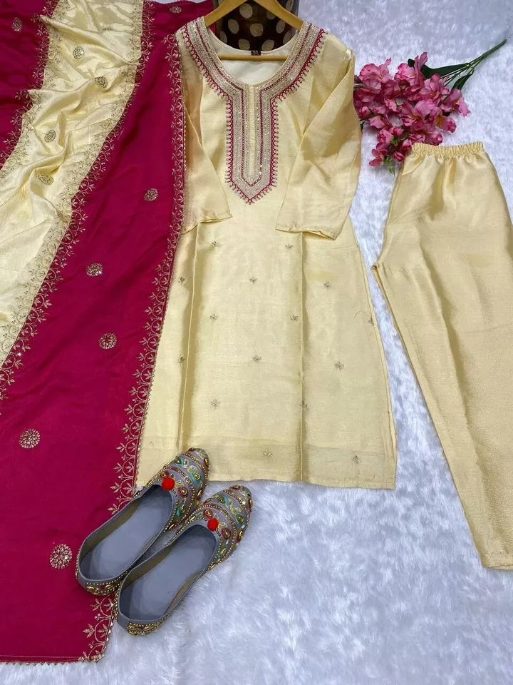 Heavy Pure Chinon Beautiful Traditional Full Stitched Kurti Bottom Dupatta