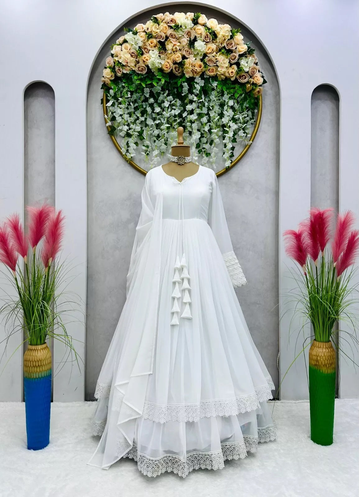Designer Faux Georgette Long Anarkali Gown & Dupatta