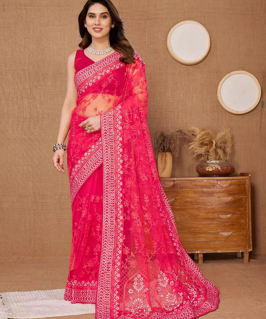 Heavy Soft Net Designer Saree,Party Wedding Classic Sari & Blouse