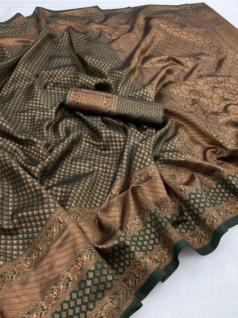 Luxurious Banarasi Silk Saree with Heavy Zari Border Sari & Blouse