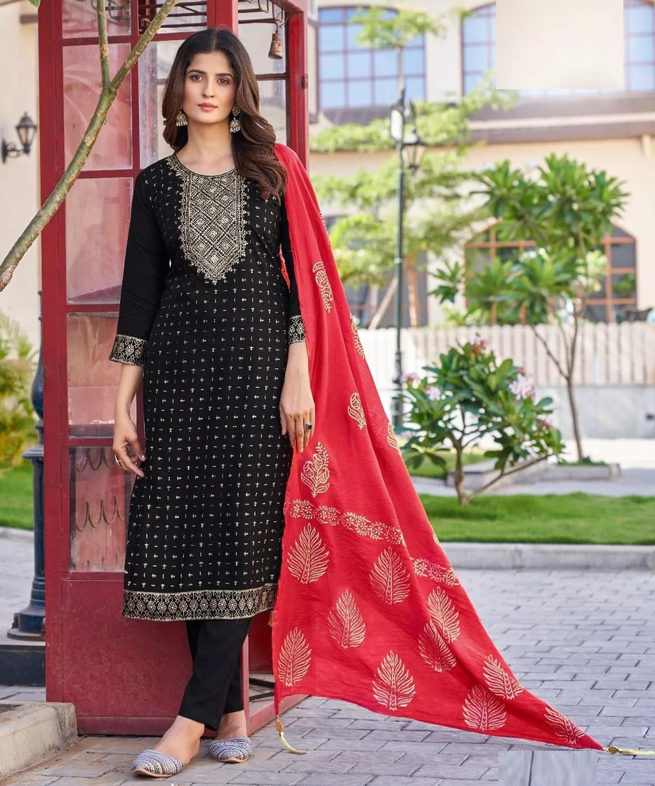 Bollywood Print With Embroidery Work Top Bottom & Dupatta