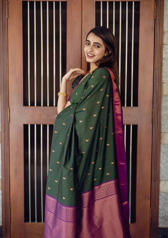 Banarasi Soft Silk Wedding Saree With Jacquard Border Blouse fancy Saree11-KT